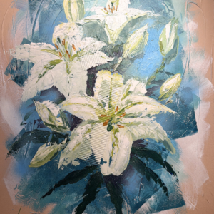White Lilies, 80 x 100cm, Anni Rosendal Mark Lauridsen, Artistry Lounge.